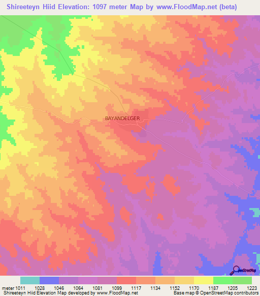 Shireeteyn Hiid,Mongolia Elevation Map