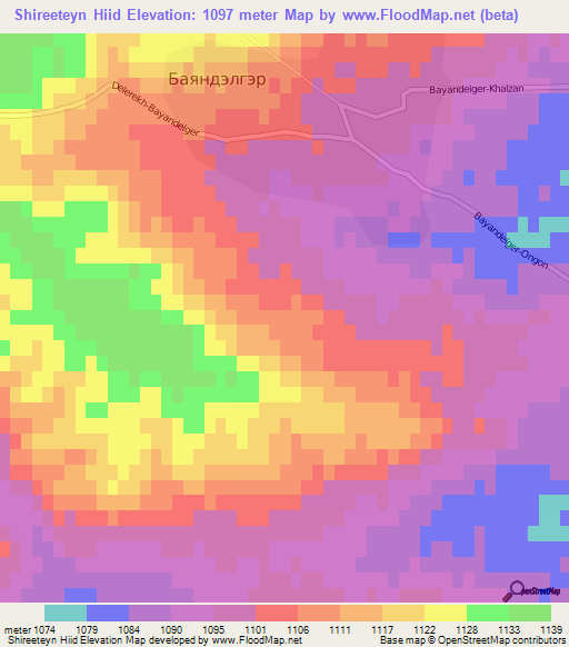 Shireeteyn Hiid,Mongolia Elevation Map