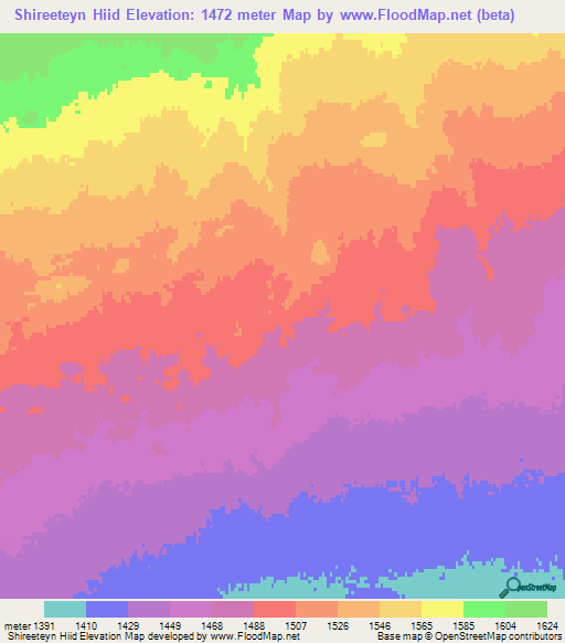 Shireeteyn Hiid,Mongolia Elevation Map