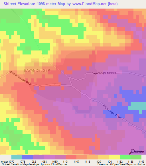 Shireet,Mongolia Elevation Map