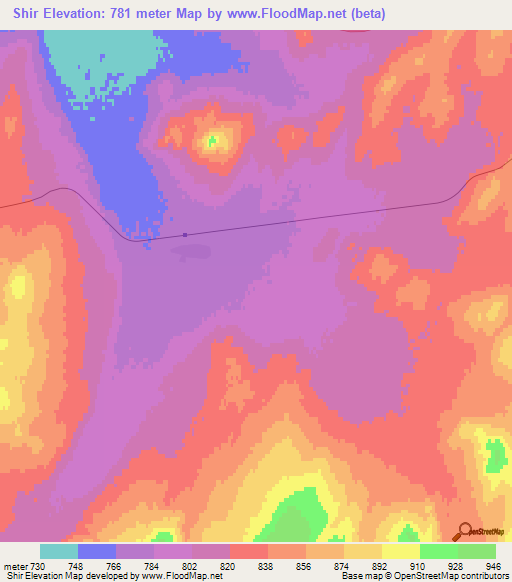 Shir,Mongolia Elevation Map
