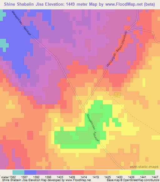 Shine Shabaiin Jisa,Mongolia Elevation Map