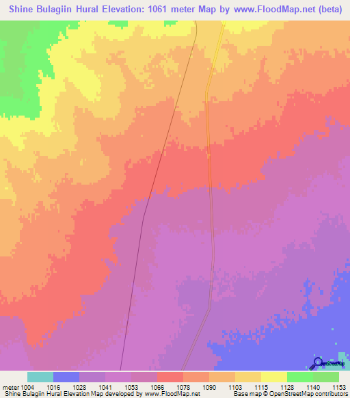 Shine Bulagiin Hural,Mongolia Elevation Map