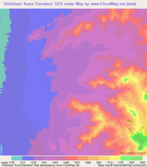 Shibirteyn Sume,Mongolia Elevation Map