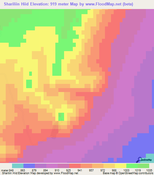 Shariliin Hiid,Mongolia Elevation Map