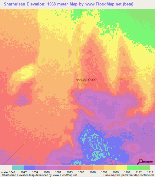 Sharhulsan,Mongolia Elevation Map