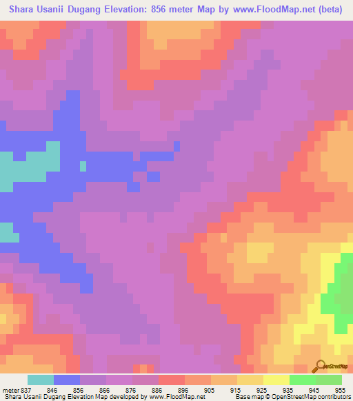 Shara Usanii Dugang,Mongolia Elevation Map