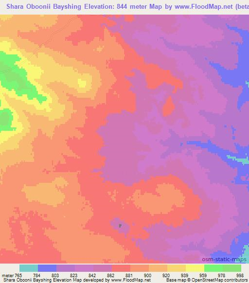 Shara Oboonii Bayshing,Mongolia Elevation Map