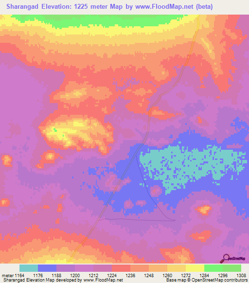Sharangad,Mongolia Elevation Map