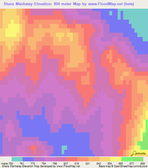 Shara Manhatay,Mongolia Elevation Map