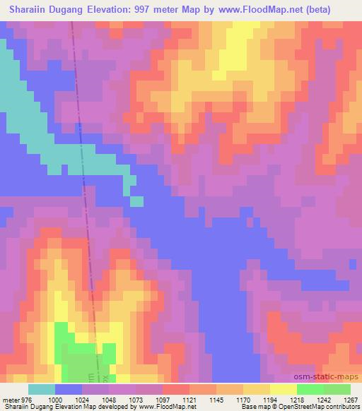 Sharaiin Dugang,Mongolia Elevation Map
