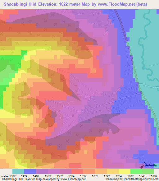 Shadablingi Hiid,Mongolia Elevation Map