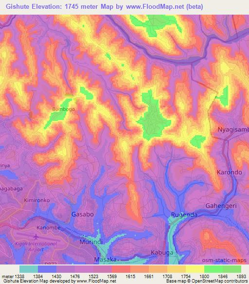 Gishute,Rwanda Elevation Map