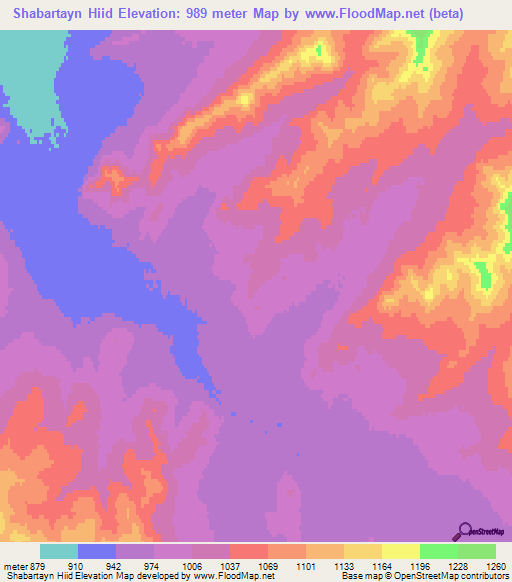 Shabartayn Hiid,Mongolia Elevation Map