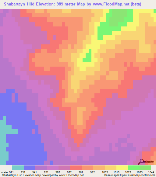 Shabartayn Hiid,Mongolia Elevation Map