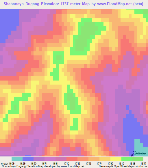 Shabartayn Dugang,Mongolia Elevation Map