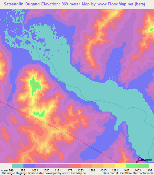 Setsengiin Dugang,Mongolia Elevation Map