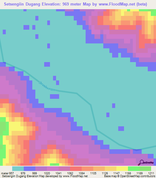 Setsengiin Dugang,Mongolia Elevation Map