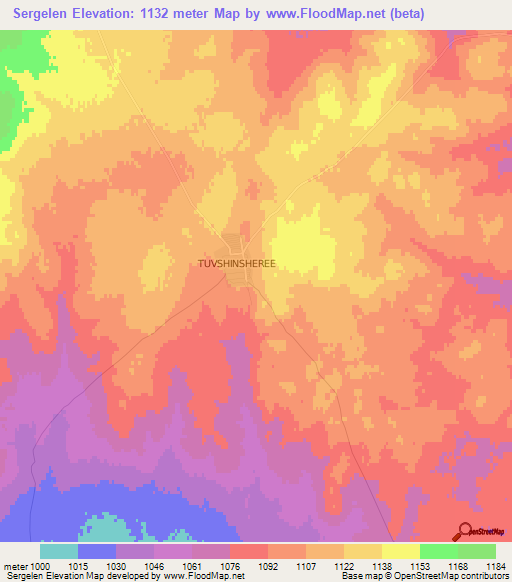Sergelen,Mongolia Elevation Map