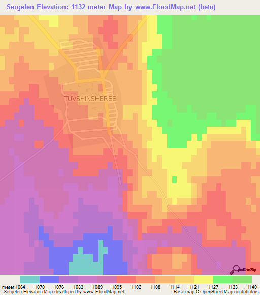 Sergelen,Mongolia Elevation Map