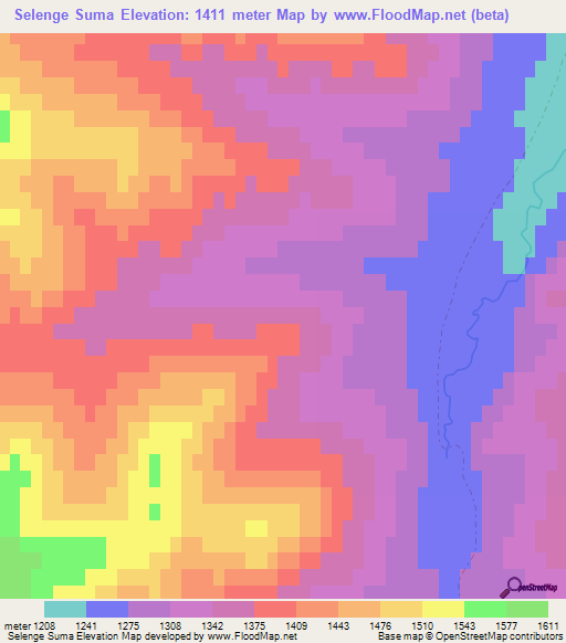 Selenge Suma,Mongolia Elevation Map