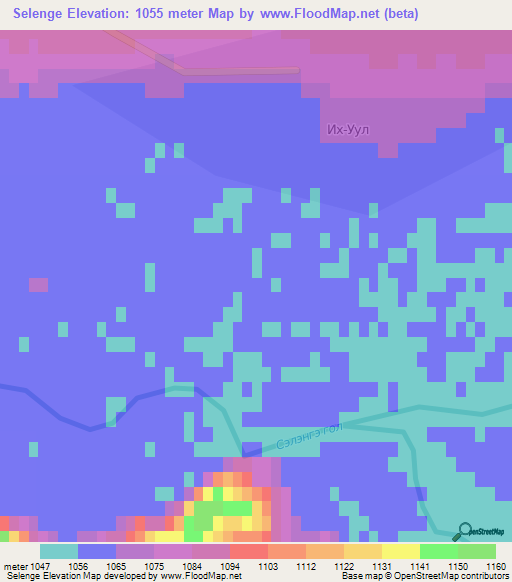 Selenge,Mongolia Elevation Map