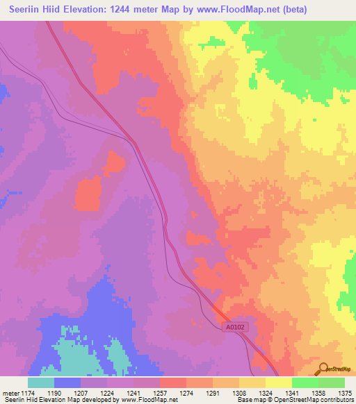 Seeriin Hiid,Mongolia Elevation Map
