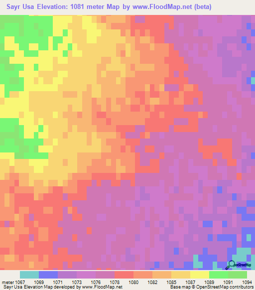 Sayr Usa,Mongolia Elevation Map