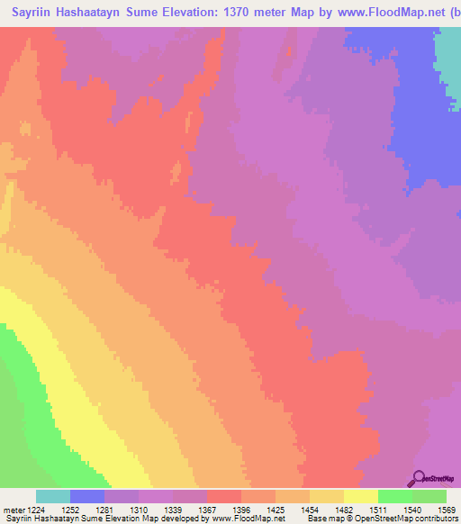 Sayriin Hashaatayn Sume,Mongolia Elevation Map