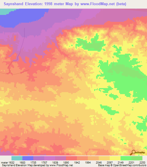 Saynshand,Mongolia Elevation Map