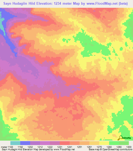 Sayn Hudagiin Hiid,Mongolia Elevation Map
