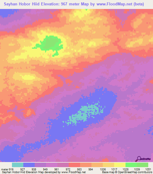 Sayhan Hobor Hiid,Mongolia Elevation Map