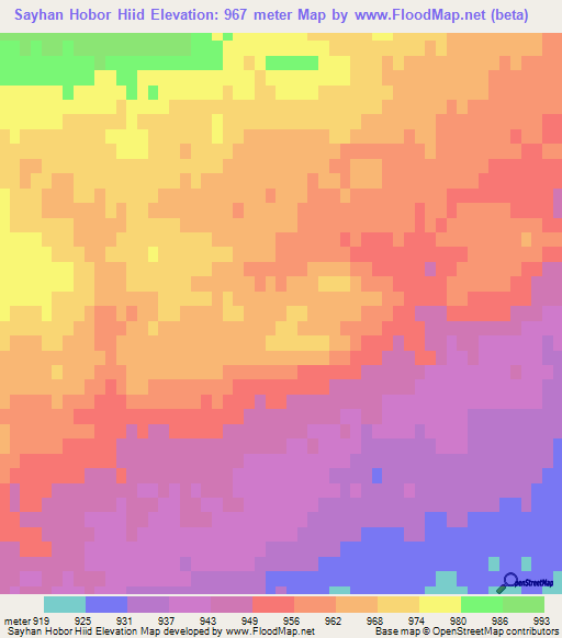 Sayhan Hobor Hiid,Mongolia Elevation Map