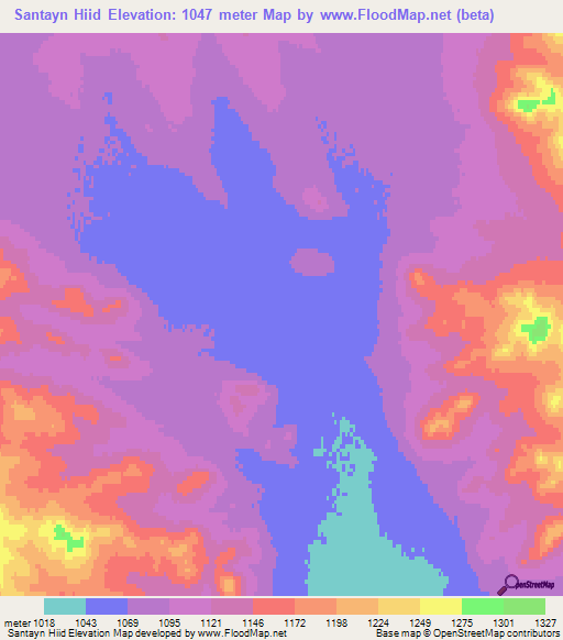 Santayn Hiid,Mongolia Elevation Map