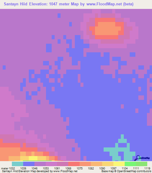 Santayn Hiid,Mongolia Elevation Map