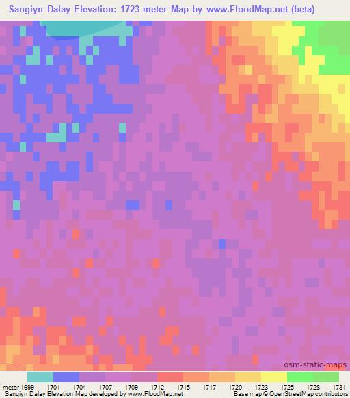 Sangiyn Dalay,Mongolia Elevation Map