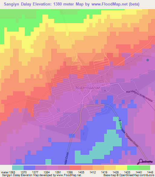 Sangiyn Dalay,Mongolia Elevation Map