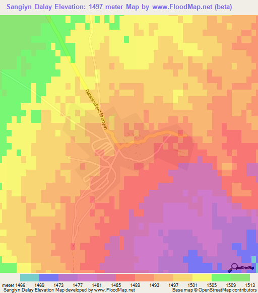 Sangiyn Dalay,Mongolia Elevation Map