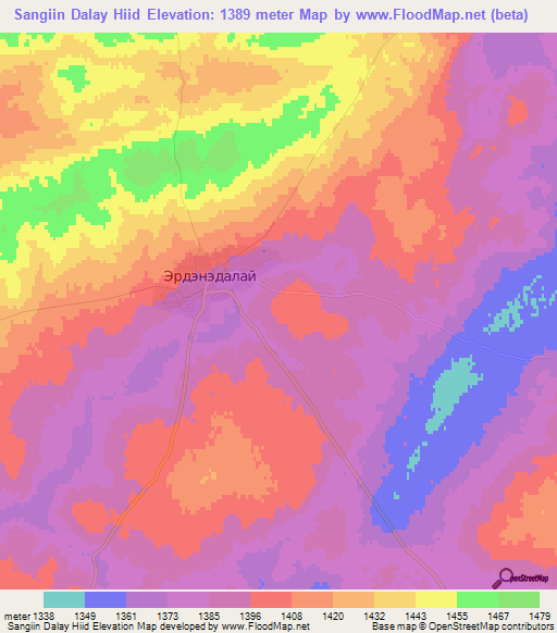Sangiin Dalay Hiid,Mongolia Elevation Map