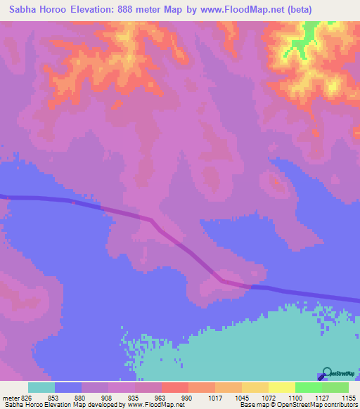 Sabha Horoo,Mongolia Elevation Map