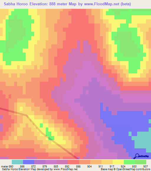 Sabha Horoo,Mongolia Elevation Map