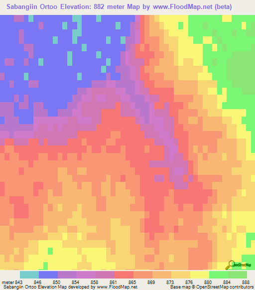 Sabangiin Ortoo,Mongolia Elevation Map