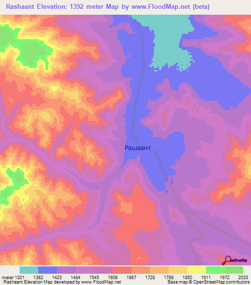 Rashaant,Mongolia Elevation Map