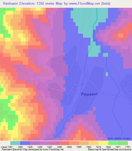 Rashaant,Mongolia Elevation Map