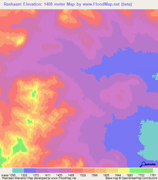 Rashaant,Mongolia Elevation Map