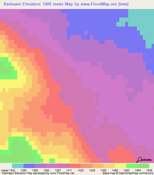 Rashaant,Mongolia Elevation Map