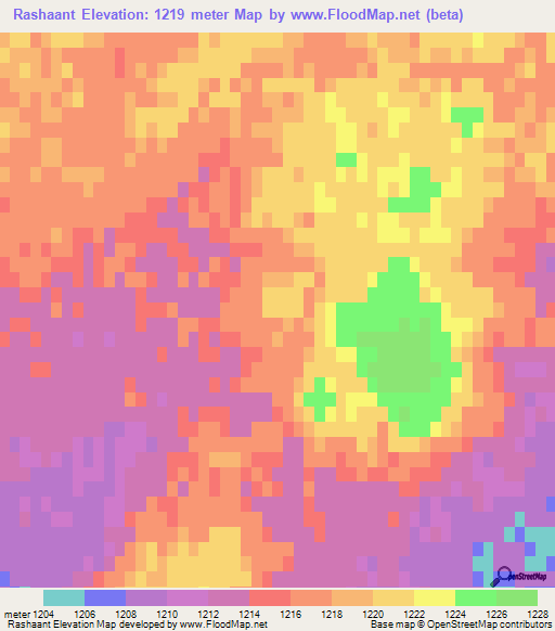Rashaant,Mongolia Elevation Map