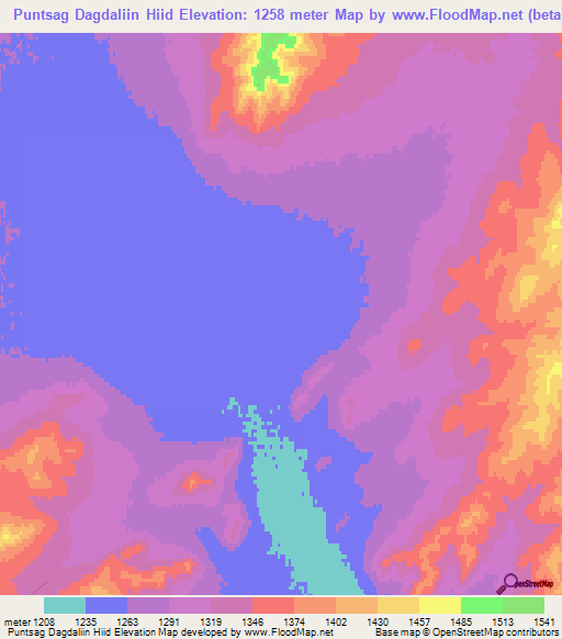 Puntsag Dagdaliin Hiid,Mongolia Elevation Map