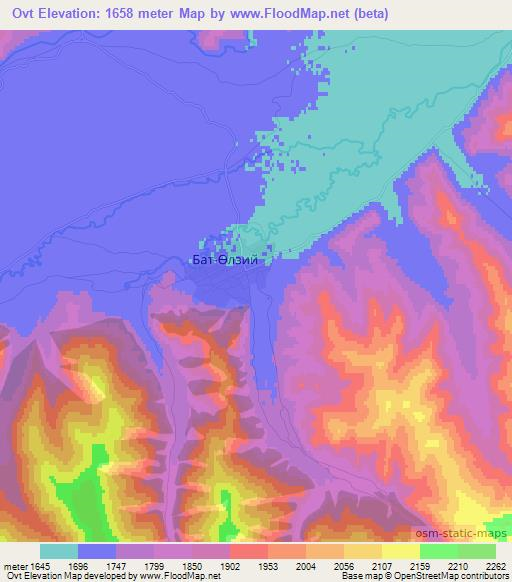 Ovt,Mongolia Elevation Map