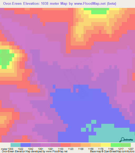Ovor-Ereen,Mongolia Elevation Map